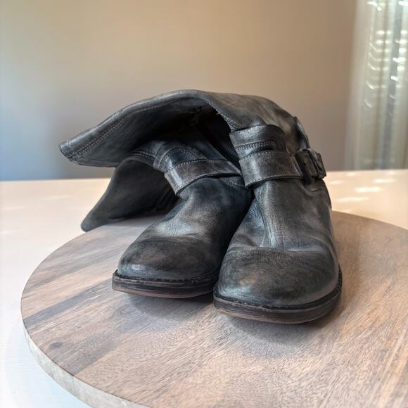 Roan by Bed | Stu Women's Distressed Gray Leather Moto Riding Boots US Size 7 - Picture 2 of 15